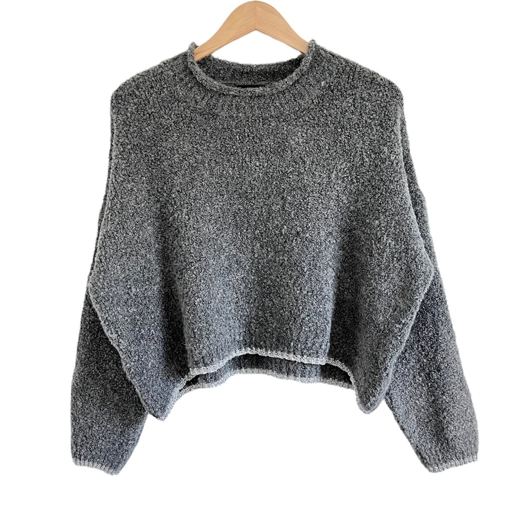 Urban Outfitters Fuzzy Cropped Grey Nubby Sweater